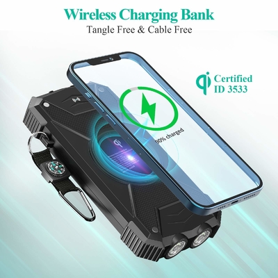 फोन और लैपटॉप के लिए क्यूई वायरलेस 10000mAh पोर्टेबल चार्जर सोलर पावर बैंक