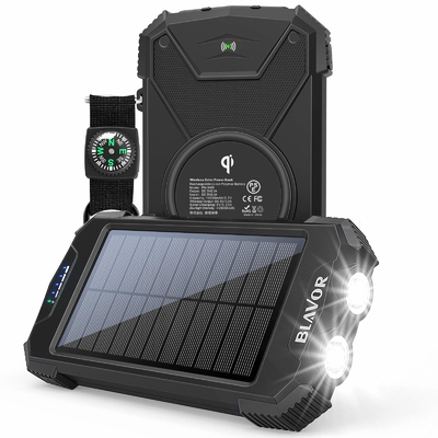फोन और लैपटॉप के लिए क्यूई वायरलेस 10000mAh पोर्टेबल चार्जर सोलर पावर बैंक