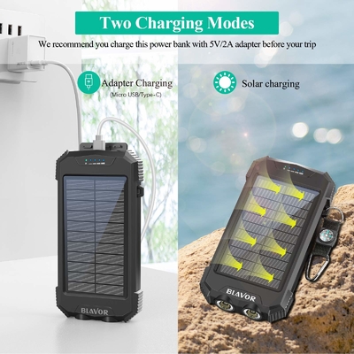 फोन और लैपटॉप के लिए क्यूई वायरलेस 10000mAh पोर्टेबल चार्जर सोलर पावर बैंक