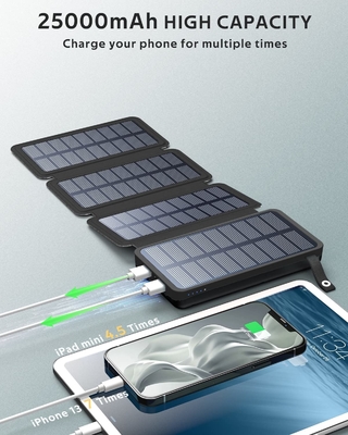 मोबाइल फोन के लिए OEM 25000mAh 6W सौर ऊर्जा संचालित पावर बैंक चार्जर पैनल