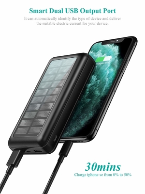 IPhone के लिए IPX5 सौर ऊर्जा संचालित पोर्टेबल चार्जर 30000mAh बैटरी पैक