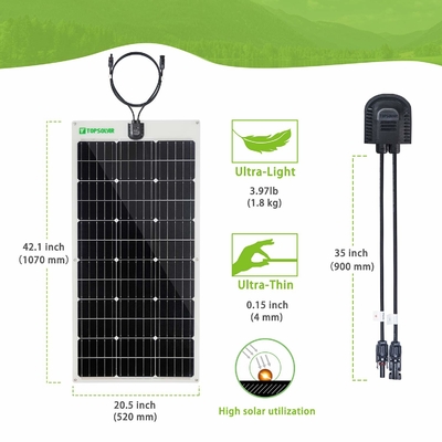 लचीले पतले सौर पैनल 12v 24V बेंडेबल 100w मोनोक्रिस्टलाइन सौर पैनल