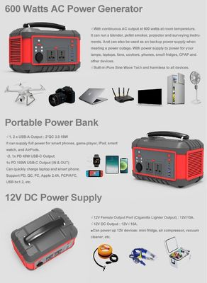 600W USB क्विक चार्ज सोलर जेनरेटर पोर्टेबल लिथियम बैटरी पावर स्टेशन AC DC