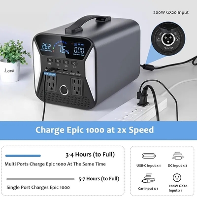 110V 220V Lifepo4 बैटरी ऑफ ग्रिड पोर्टेबल सोलर पावर जेनरेटर 1000W पोर्टेबल पावर स्टेशन